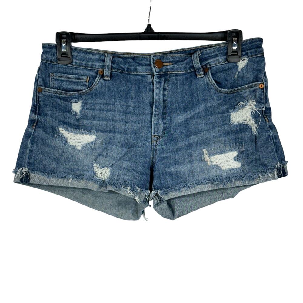 Blank NYC SZ 29 The Fulton Jean Shorts Distressed Zip-Fly Frayed Pockets Cuffed